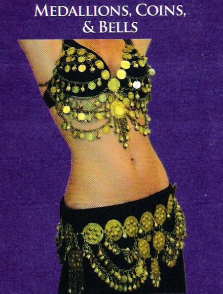 NEW COMPLETE BELLY DANCE BRASS COIN COSTUME DRAPE, BRA & BELT SIZE 32 