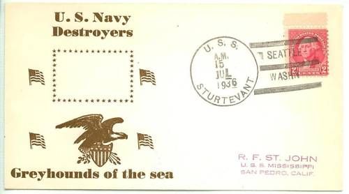 USS STURTEVANT CROSBY CACHET JUL15,1936  