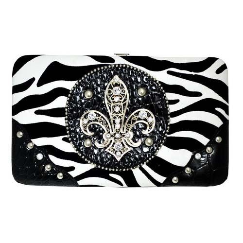 western cowgirl fleur de lis animal print clutch wallet zebra black 