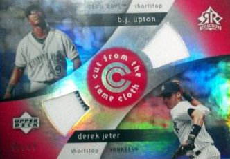 DEREK JETER,& BJ UPTON 2005 REFLECTIONS DUAL GAME USED JERSEYS#/99 