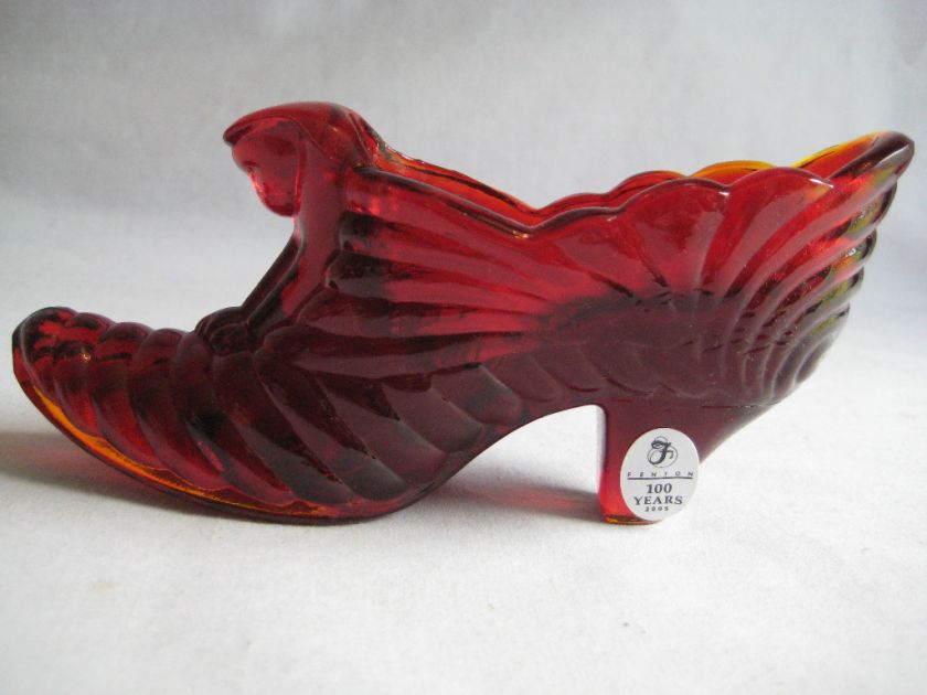 Fenton Ruby Cat Slipper 6x 3 100th Anniv  