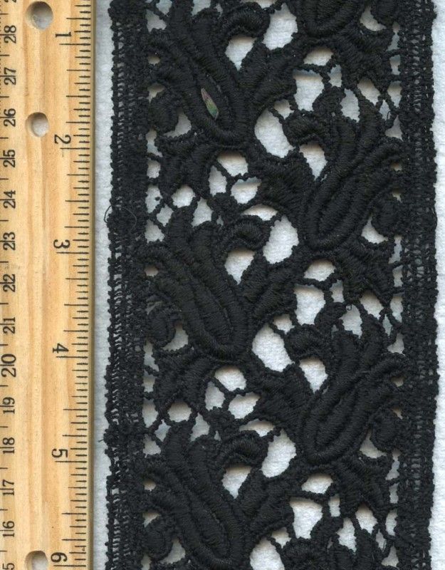 4yx3 Vintage Black Cotton Embroidered Venise Lace m73  