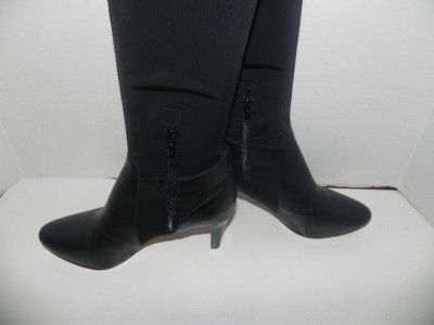 ANTONIO MELANI STRETCH CREPE W/LEATHER TRIM BLACK BOOTS sizes 6.5, 7 