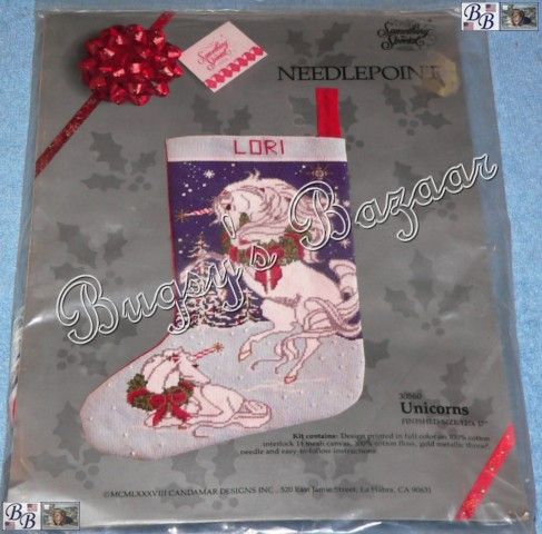 Candamar UNICORNS STOCKING Needlepoint Christmas Kit  