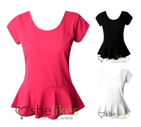 New Womens Ladies Ponte Bodycon Frill Shift Peplum Tshirt Vest Tee 