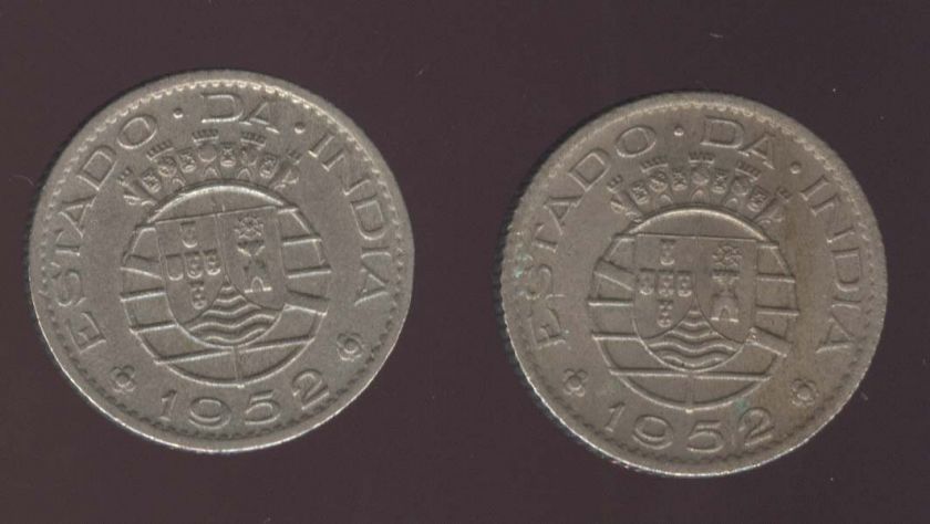 INDIA PORTUGAL RARE SET 2 COINS 1/4 RUPIA 1952  