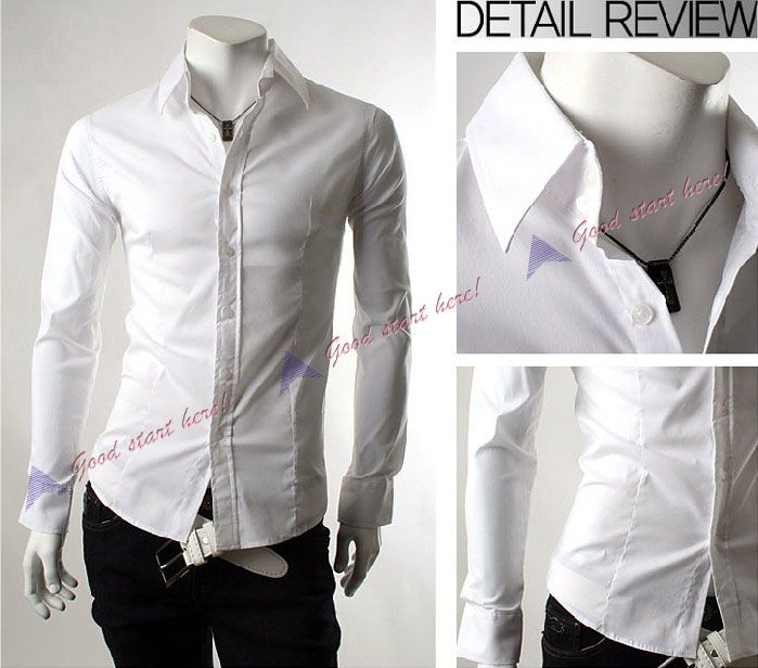 NEW Mens Long sleeve Solid Shirt Casual Slim Fit Dress Shirts  