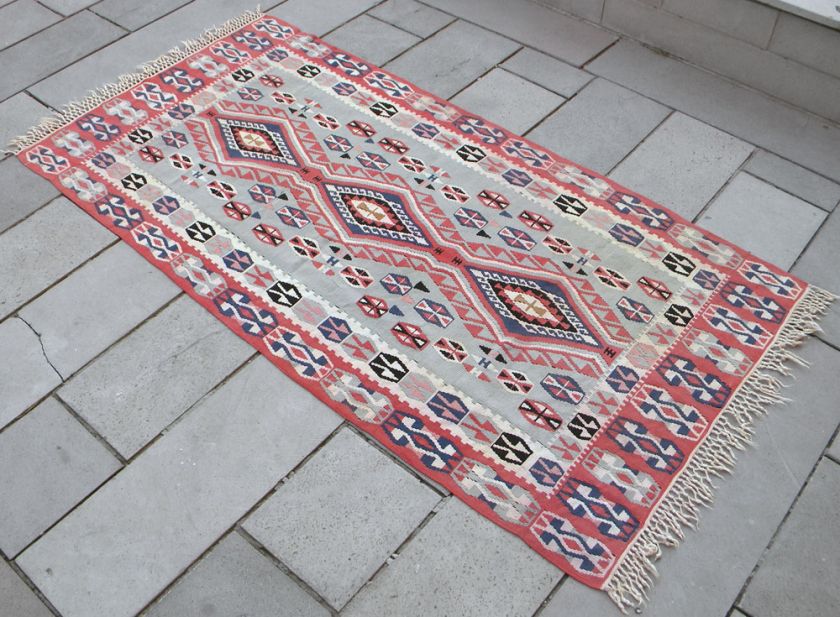 Turkish Rug Kilim Hand Woven Wool Kelim hand Knotted 87 x 45  