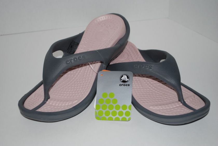 NWT CROCS ATHENS 7 8 9 10 CHARCOAL GRAY PINK flip flops  