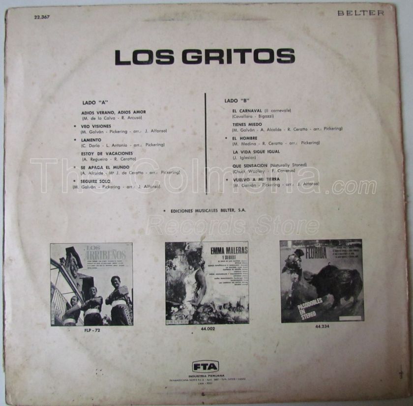 LOS GRITOS SAME RARE BEAT ROCK PSYCH SPAIN PERU LP  