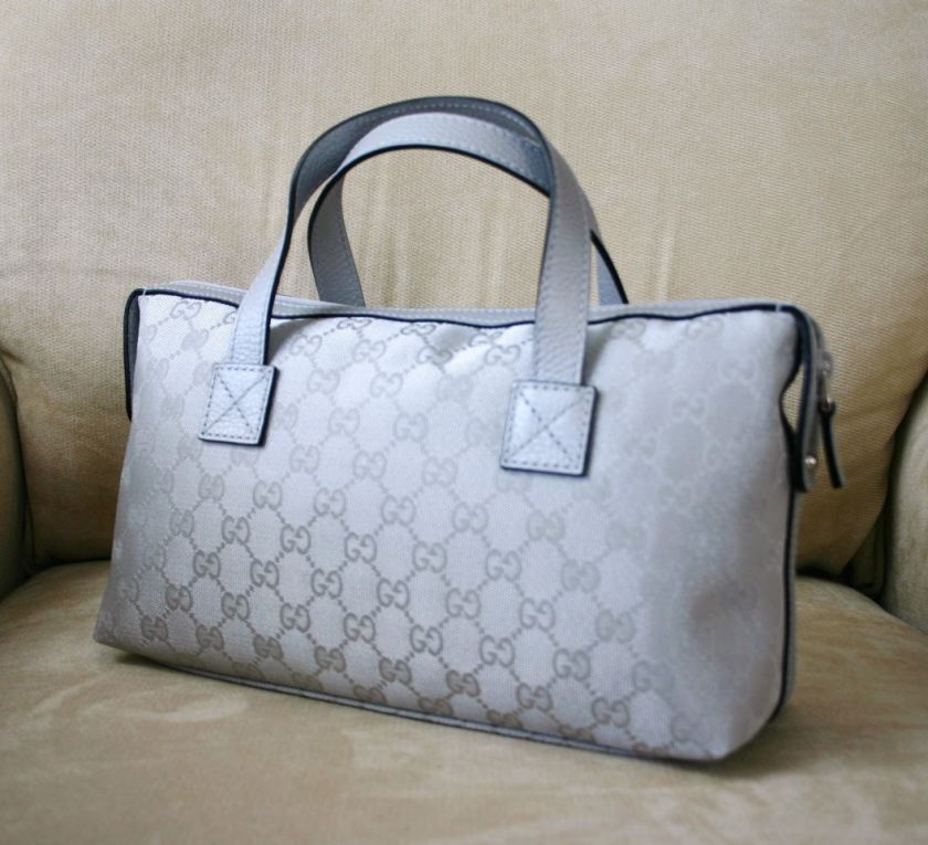 NEW Authentic GUCCI GG Silver Canvas Boston Bag Bowling bag Handbag 