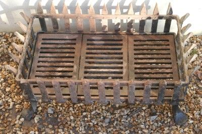 Antique Grand Cast Iron Fire Grate / Large Fire Basket, Blacksmiths 