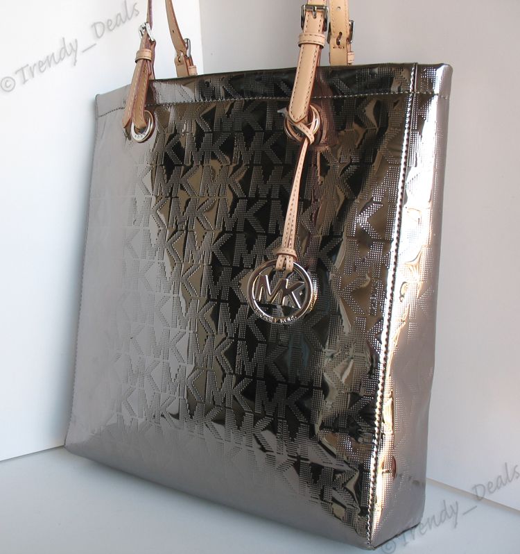   Kors Logo Mirror Metallic PVC Item Tote Handbag Bag Nickel  