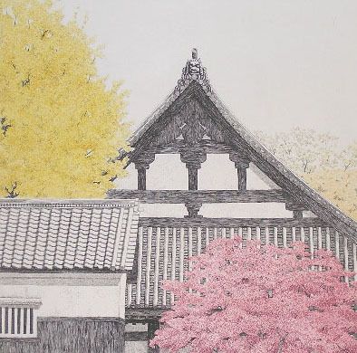 TANAKA RYOHEI Japanese Print AUTUMN TEMPLE  