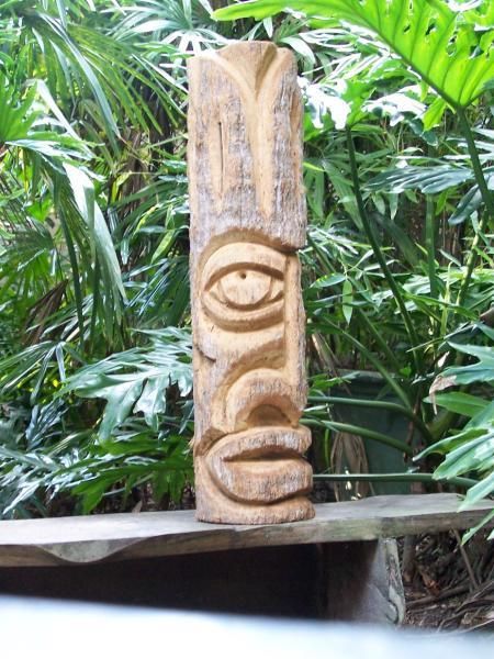 TIKI STATUE #102 Totem Pole Polynesian Wood Carving Art  