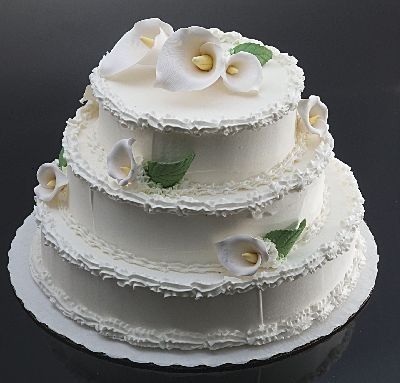 Display Cake Wedding, 10x10, White, 3 Layer, Calla Lily, Faux Food, 2 