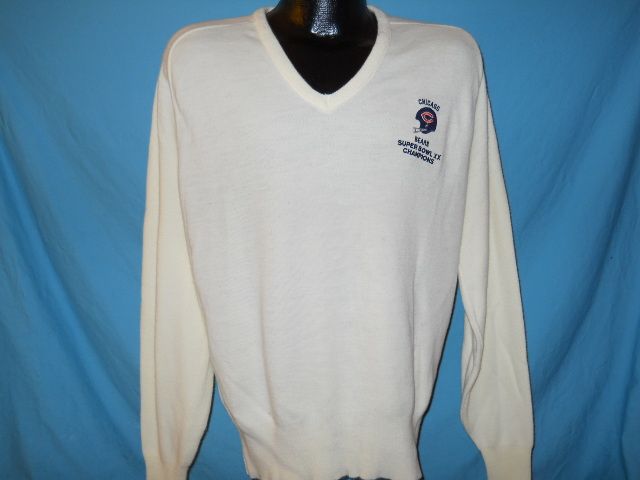 vintage CHICAGO BEARS V NECK 1986 CHAMPS LOGO 7 SWEATER L  