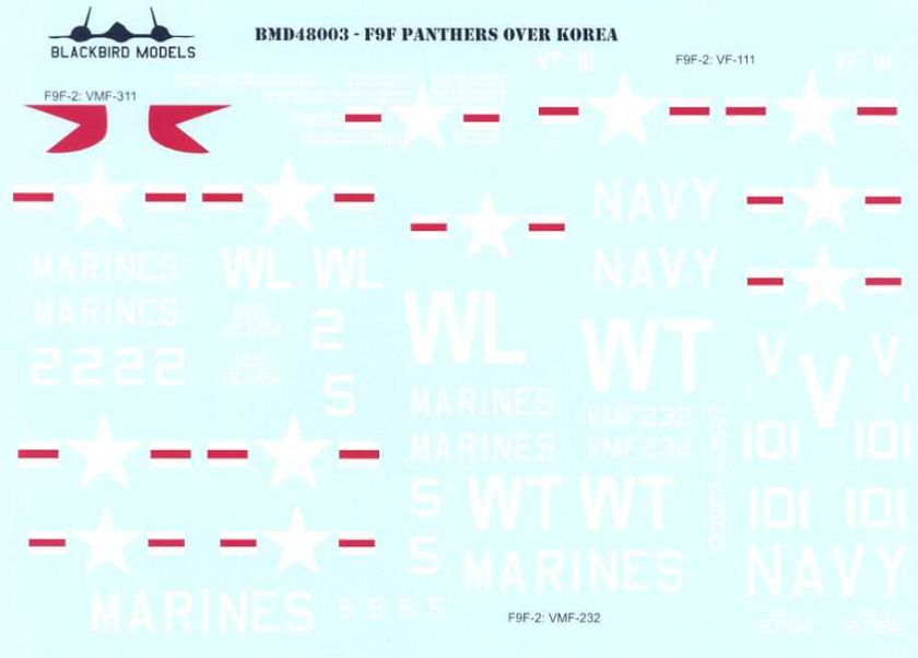 Decals Blackbird 1/48 F9F PANTHER JETS OVER THE PACIFIC  