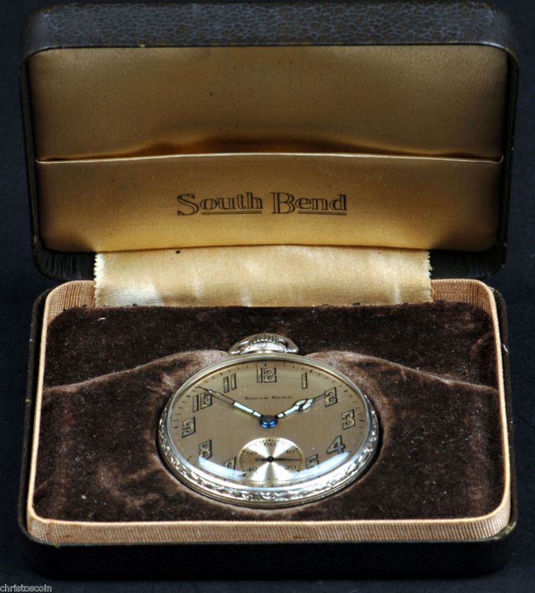 South Bend Grade 411 12 Size 17 Jewel Pocket Watch w/Fob & Original 