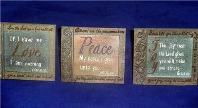 Set of 3 Inspirational Signs Peace Love & Joy FREE Ship  