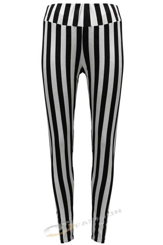   VERTICAL STRIPED LEGGINGS HAREM TROUSERS BLACK WHITE 8 10 12 14  