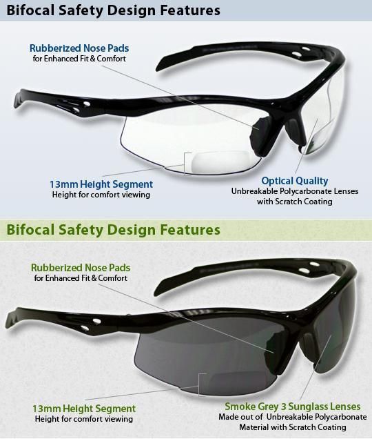 Bifocal Safety Glasses Clear Lens Black Frame Readers  