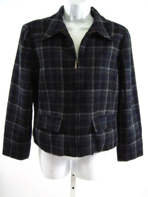 HARRIS/WALLACE Blk Gray Plaid Zip Up Jacket Coat Sz S  