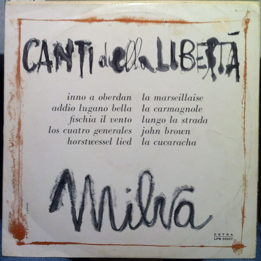 MILVA canti della liberta LP VG+ LPB 35027 Vinyl 1965 Cetra Italy Mono 