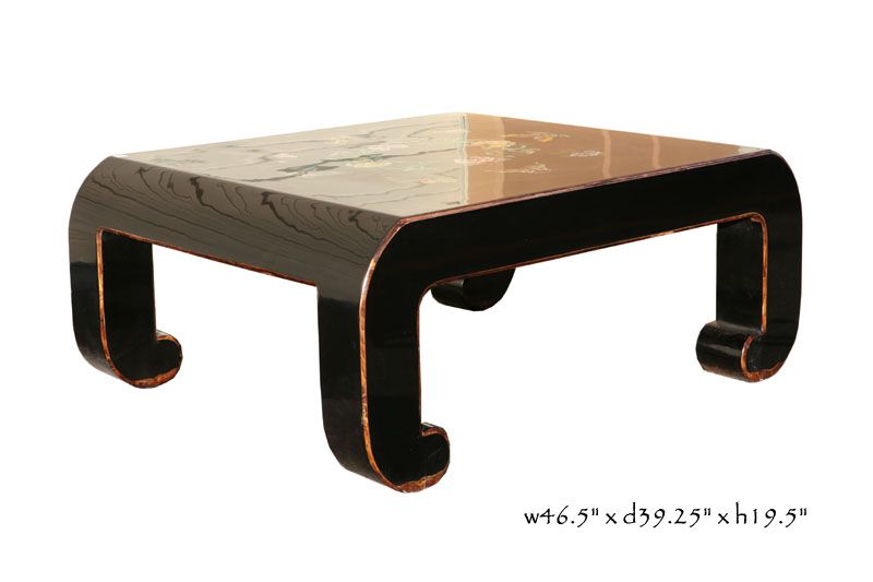 Black Piano Painted Lacquer Floral Coffee Table y528  