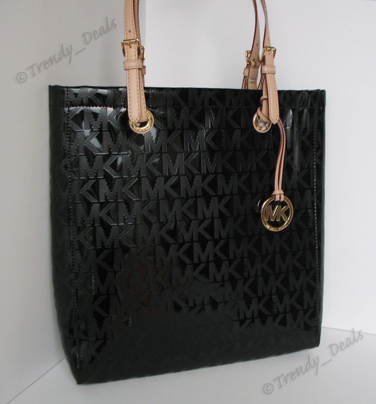   Kors Logo Mirror Metallic PVC Item Tote Handbag Bag Black  