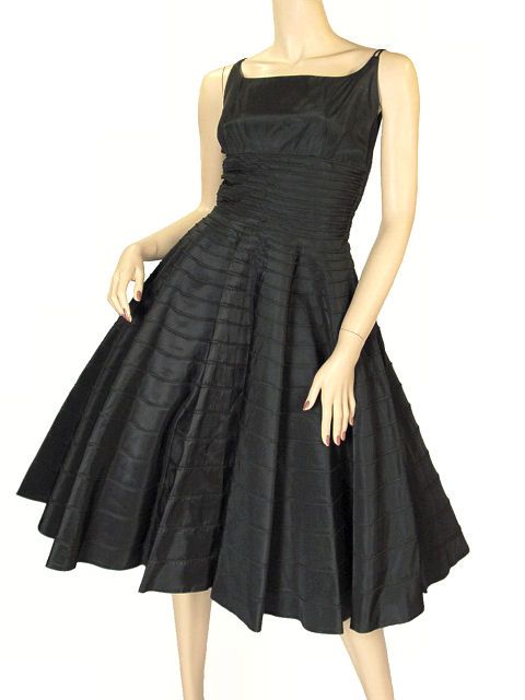 Vintage Black Taffeta Circle Skirt Dress W/Bolero 1950’S  