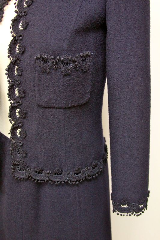 OSCAR DE LA RENTA NAVY BOUCLE SKIRT JACKET BLAZER SUIT  