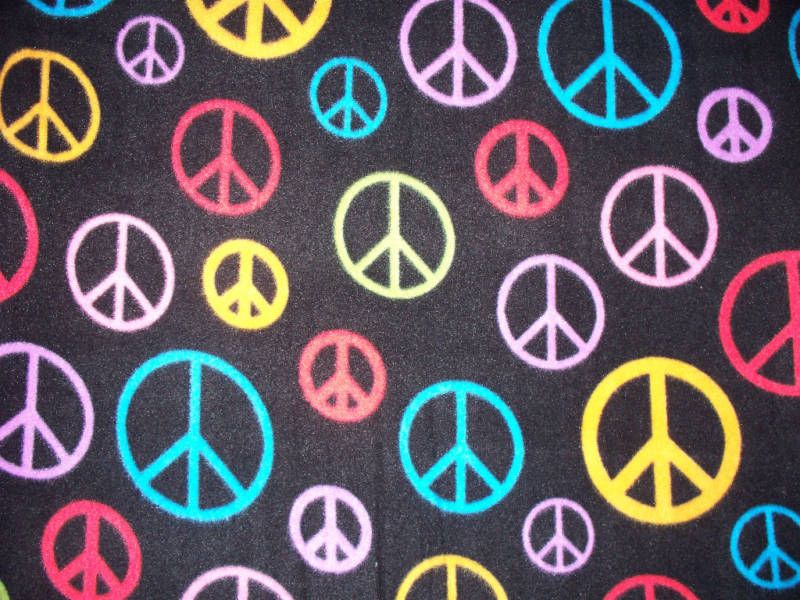 PEACE SYMBOLS LOVE HIPPY WINTER FLEECE FABRIC 5.25 SHP  