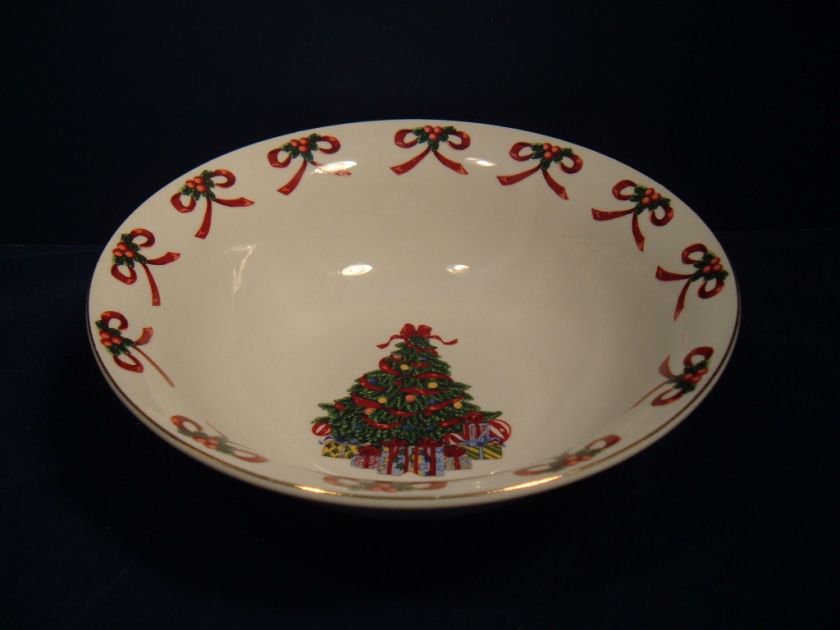 Gibson Christmas Radiance Vegetable Bowl Tree Bows Gold Trim Everyday 