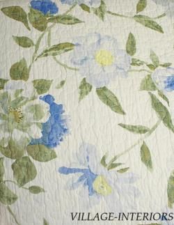 BLUE, YELLOW & IVORY PEONY FLORAL F/QUEEN COTTON QUILT + SHAMS SET 