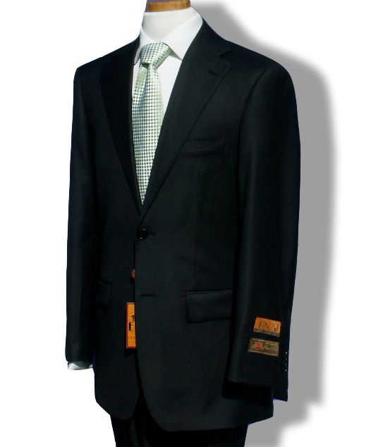 Enzo $1295 Solid Black 2BT 150s Wool Mens Dress suit  