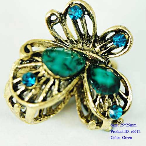 R661 Fashion Women Butterfly Gemstone Retro Tibet Silver Hairpin Clamp 