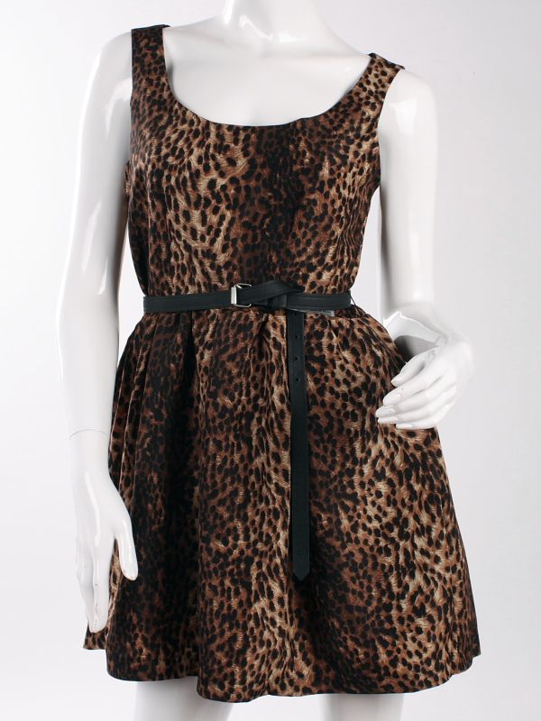 97K U NECK LEOPARD PRINT DRESS WITH BELT 1118  