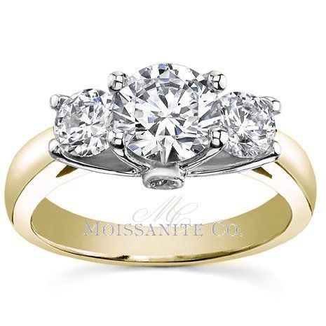 25c Round Moissanite 3 Stone Designer Engagement Ring  