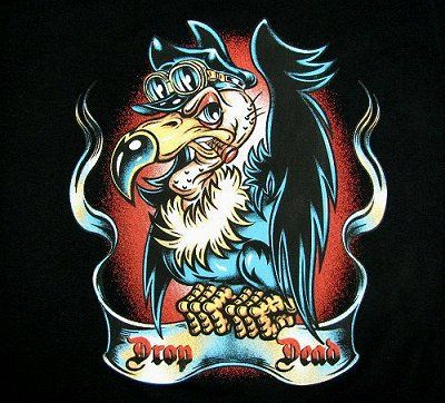 DROP DEAD BIKER BUZZARD WITH CIGAR TATTOO T SHIRT WS55  