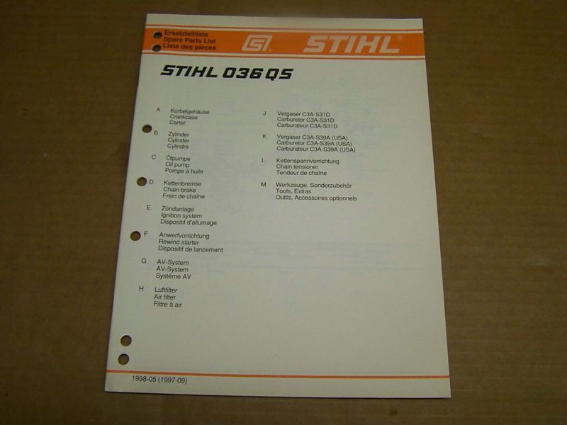 46) Stihl Parts List Manual 036 QS Chain Saw Date 1998  