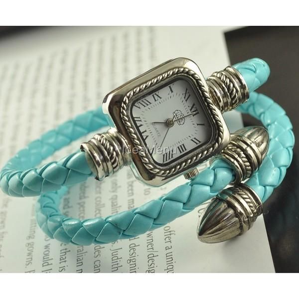 Cable Leather Braided Wrap Around Ladies Bracelet Watch  