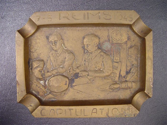 WWII Depose Brass Cast Ashtray Rheims Capitulation 1945  