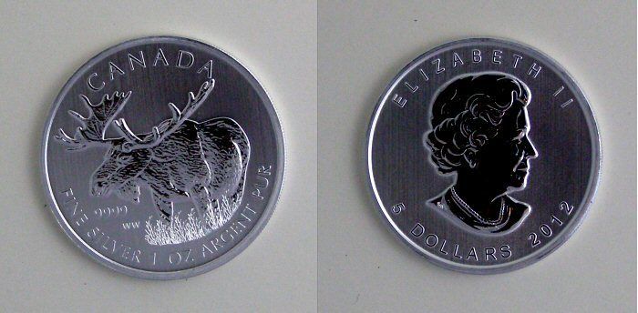 2012 SILVER CANADA $5.00 1 OZ .999 MOOSE  