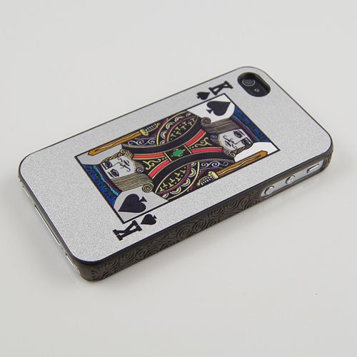 iphone 4 & 4S Silver King of Spades Playing Card Hard Plastic Case 