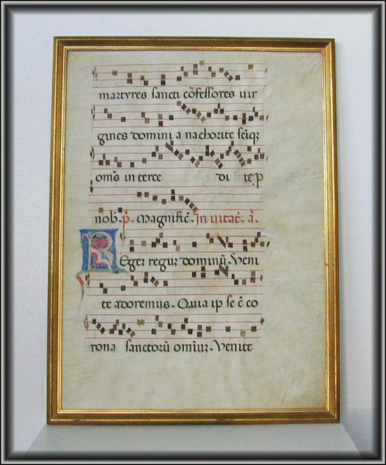 ILLUMINATED ANTIPHONAL LEAF Vellum GREGORIAN CHANT Manuscript Painting 