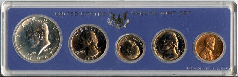 1967 SMS 50C JFK, 25C GW, 10CTR, 5C TJ + 1C AL Gem BU+  