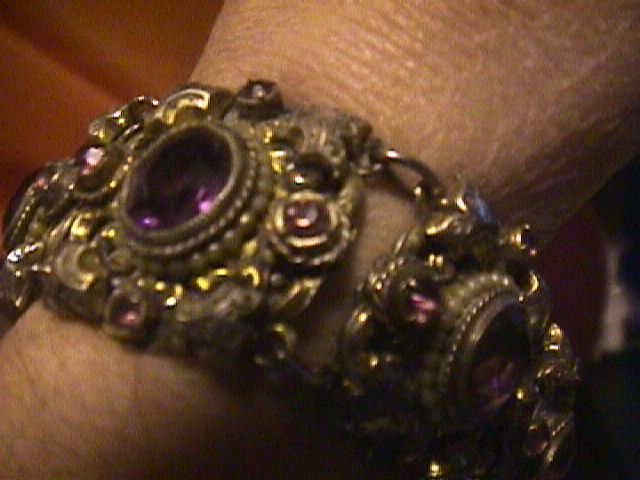 gorgeous vintage wide amethyst rhinestone link bracelet  