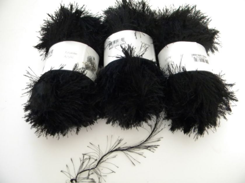 Lot 4 Skeins Gala Fun Fur Eyelash Yarn BLACK Check Quantity  