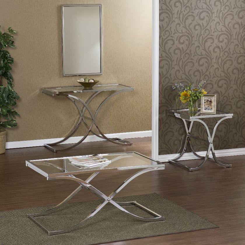 Transitional Glass & Chrome End Table Accent Table NEW  